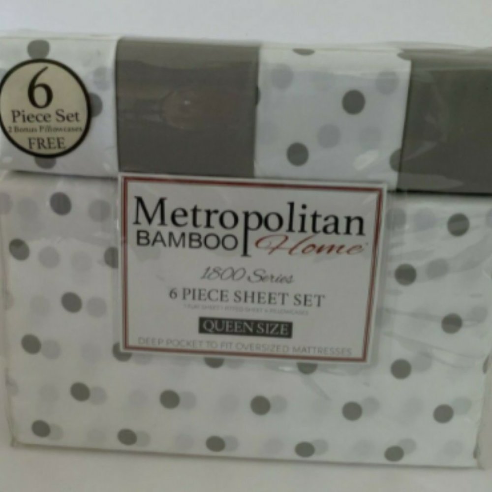 Queen Six Piece Sheet Set 1800 Deep Pocket Silver White